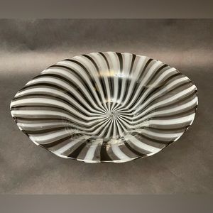 Vintage Hand-Blown Black and White Striped Bowl by Two’s Company EVC